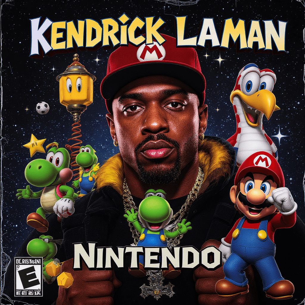 AI generated: kendrick lamar style album art but its nintendo characters