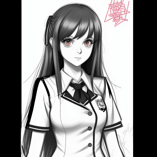 AI generated: Girl schol uniform ,anime ,sketch, black and withe,unfinished strokes, deitaled, 4k ,ultra defined