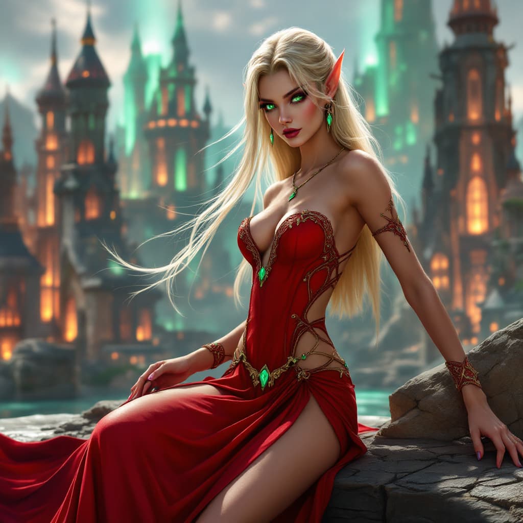 AI generated: ((Full body)), Small, highly detailed (Blood elf from World of Warcraft), alluring pose, dressed in ...