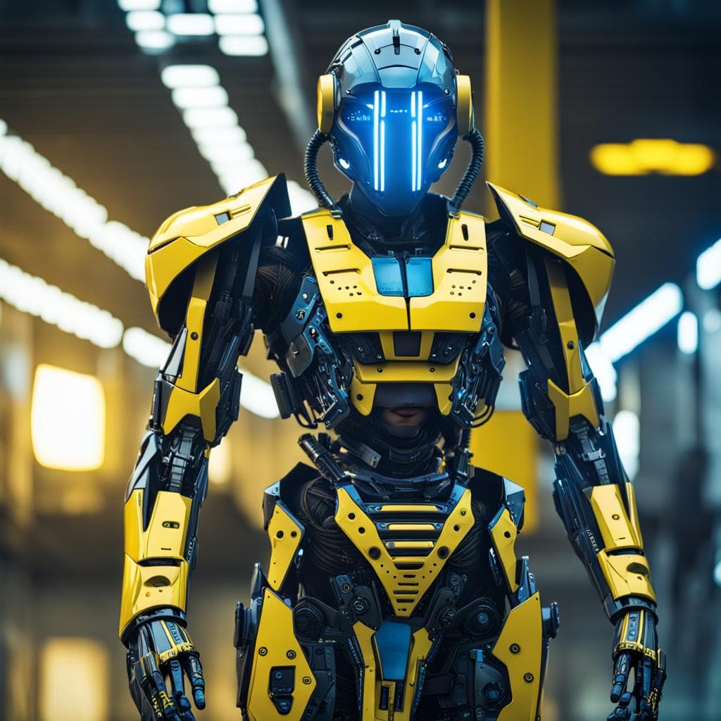 AI generated: A futuristic android in robotic armor, futuristic android police, special effects, natural light, ro...