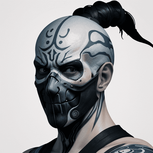 AI generated: Sub Zero from Mortal Kombat, skull face, cold white dull lifeless eyes, very scary character, close-...