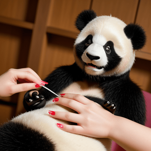 AI generated: Panda master gives a manicure to a girl