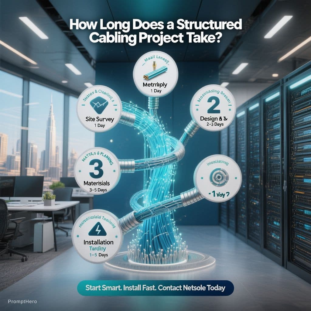 AI generated: ​"A high-quality vertical infographic poster for a structured cabling company in Dubai. The backgrou...