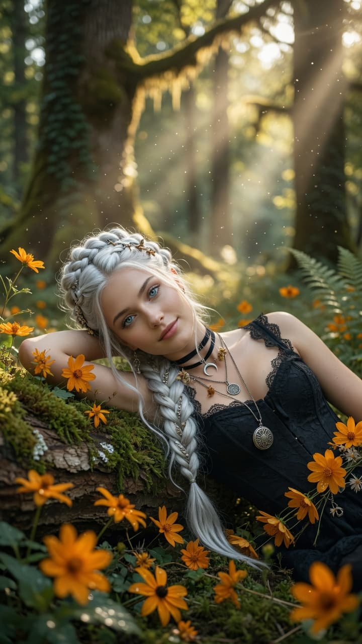 AI generated: A breathtaking National Geographic-level portrait of a beautiful young woman with long, thick, plati...