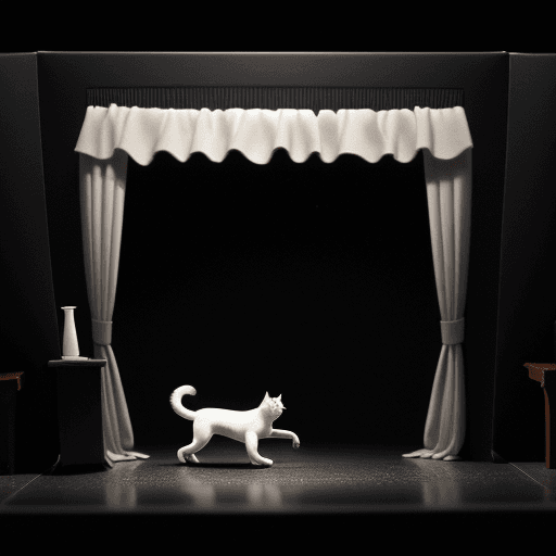 AI generated: A paper diorama, small stage, curtains, stage lights, a night street scene with a dark alleyway on o...