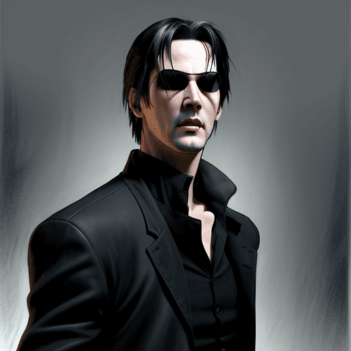 AI generated: Neo from the Matrix casting Keanu Reeves, pencil art style, short hair