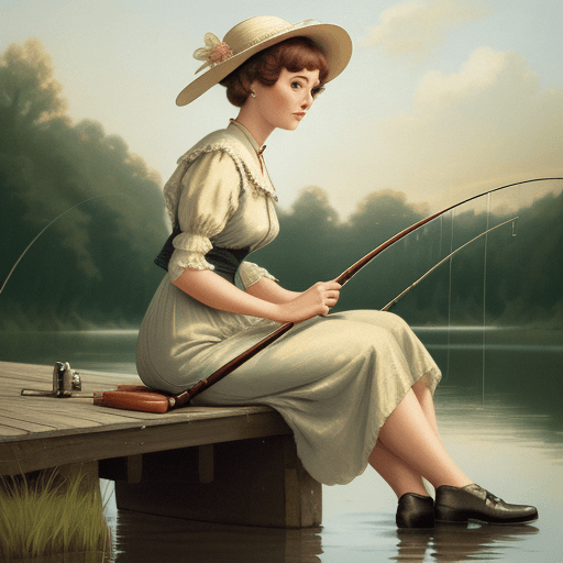 AI generated: vintage woman sitting on a fishing rod  --ar 1:7