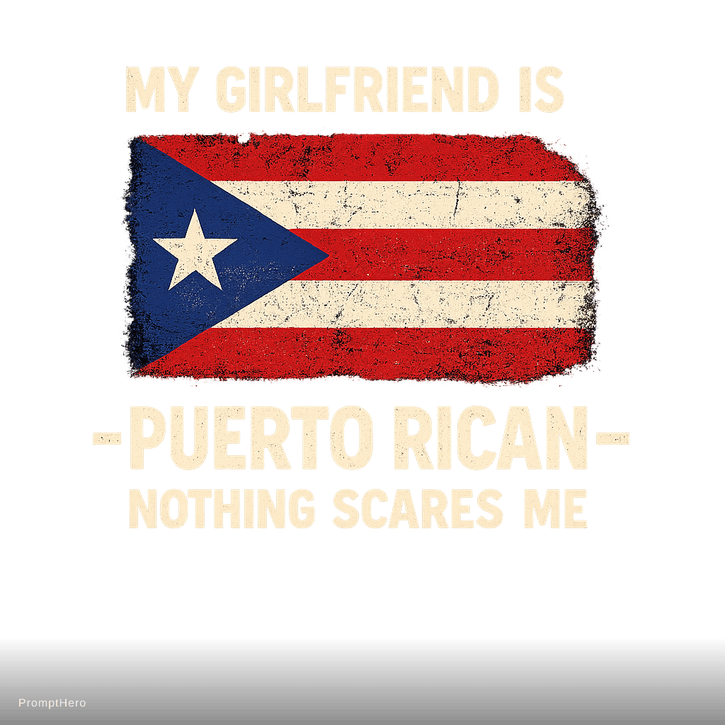 AI generated: vintage patriotic t-shirt design, centered layout, Puerto Rican flag in the middle with blue triangl...