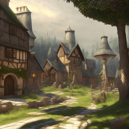 AI generated: medieval forest town, village, fantasy, artwork, artstation, deviantart, trending on artstation, sym...