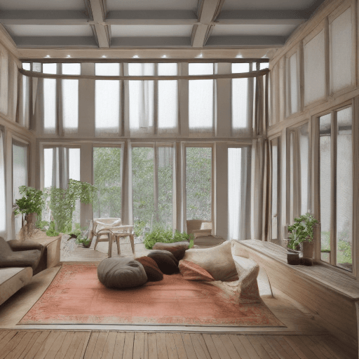 AI generated: High resolution photography interior design, dreamy sunken living room conversation pit, wooden floo...