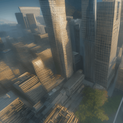 AI generated: photo of a ultra realistic skyscraper, dramatic light, sunrise, cinematic lighting, battered, trendi...