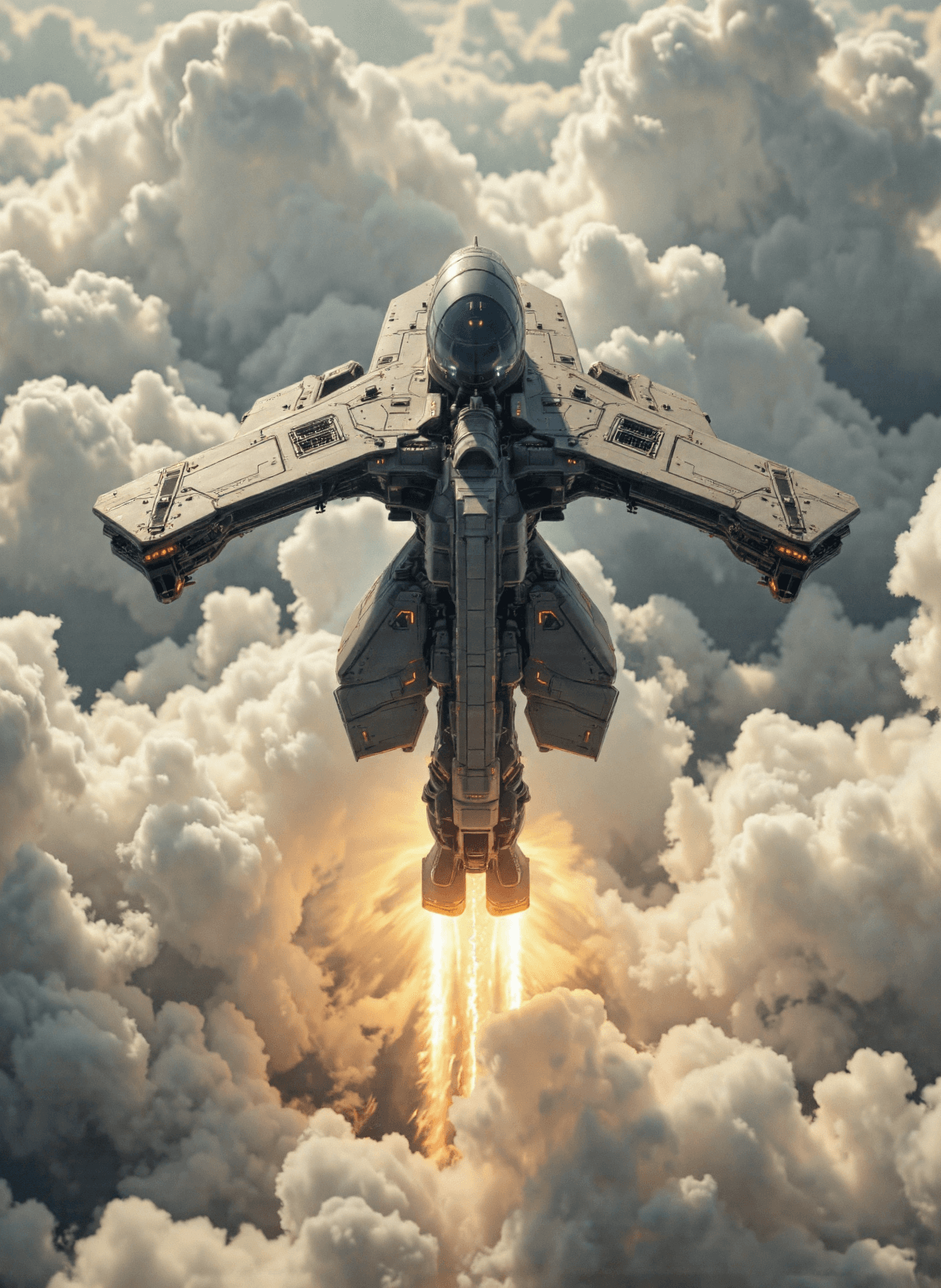 AI generated: The image depicts a large, futuristic spacecraft or space station that appears to be ascending into ...