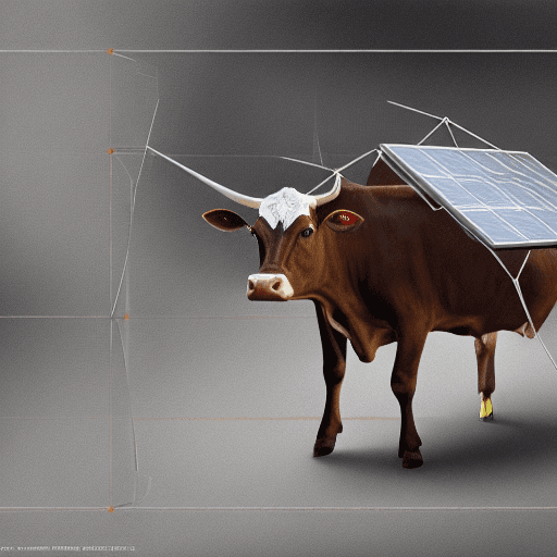 AI generated:  a cow with a solar panel strapped to its back, looking confused, urban fantasy, sharp focus, intric...