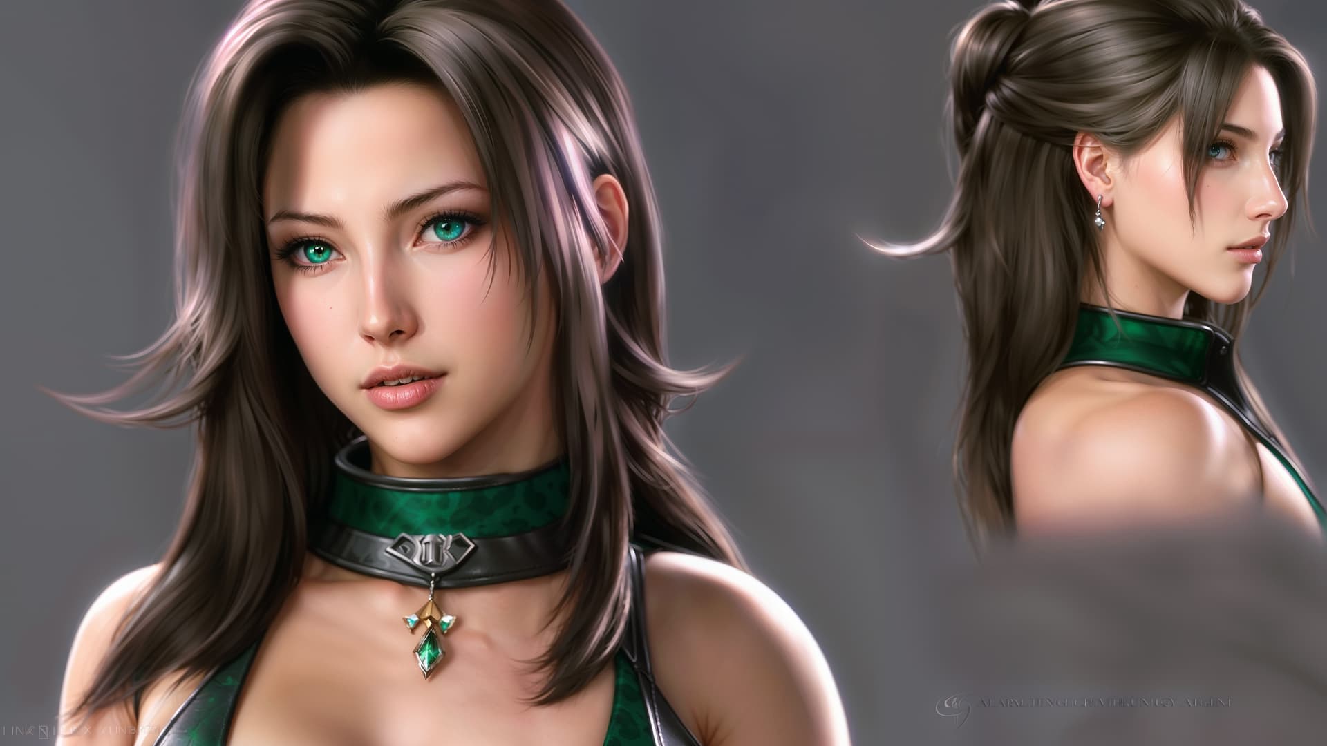 AI generated: Tifa Lockhart showing her body, with her flawless complexion and svelte figure, is depicted in exqui...