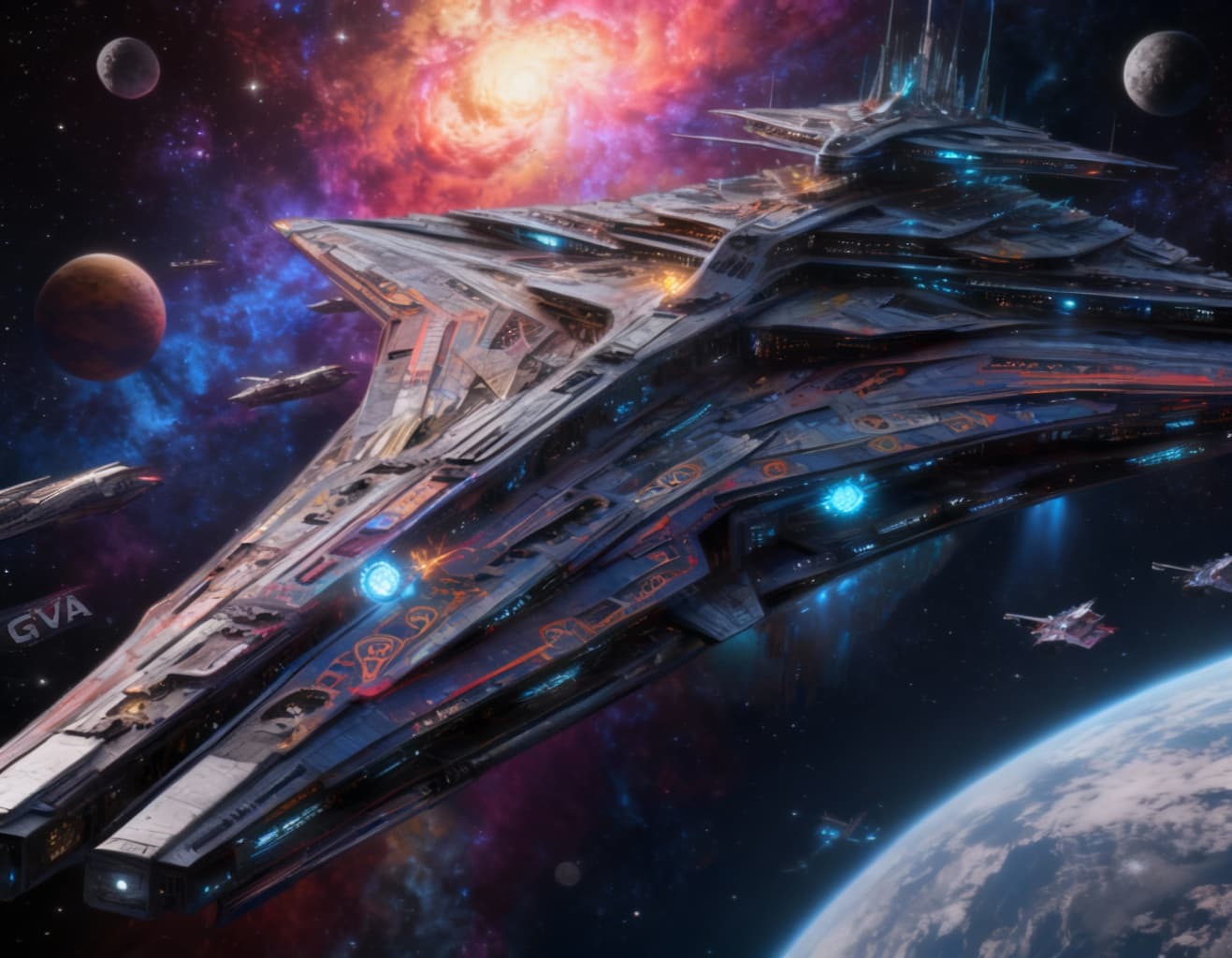 AI generated: Reimagine, in detail, the alien spaceship to show a new design. Reposition and add or change paint c...