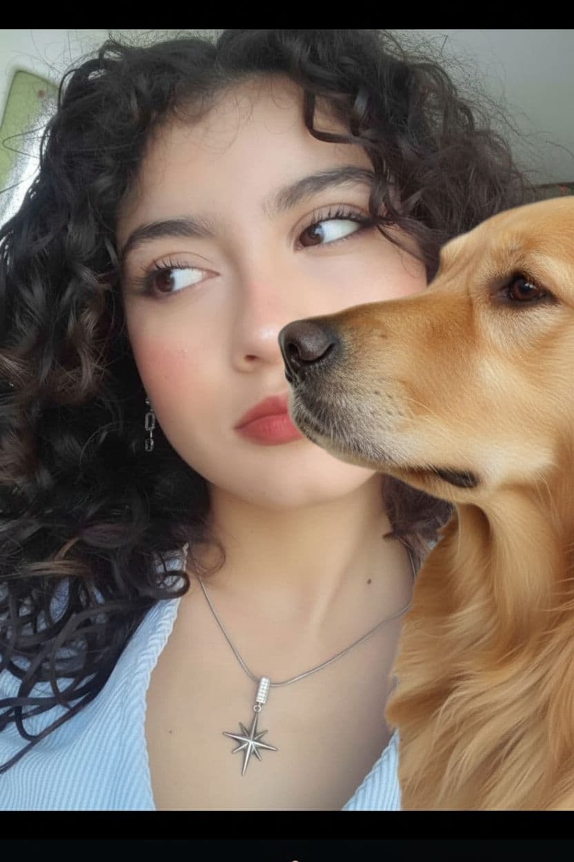 AI generated: dog kiss her mouth