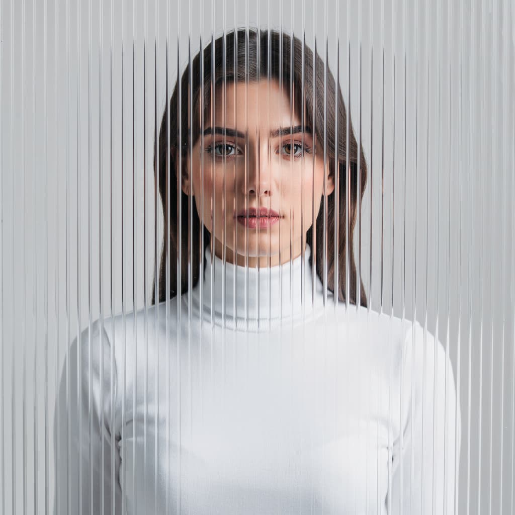 AI generated: high resolution photography, front central profile, woman facing front, gaze to front, wearing a whi...