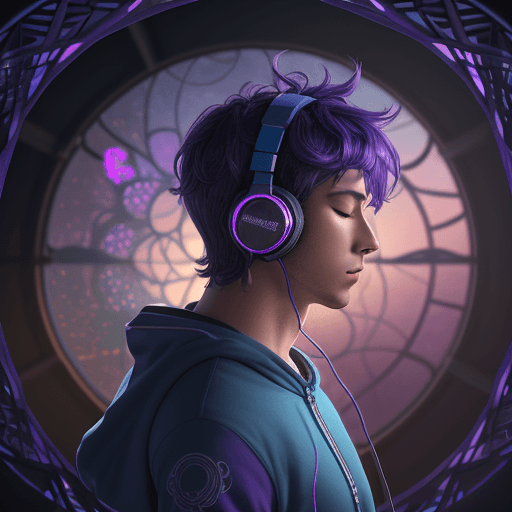 AI generated: lofi male charachter, side view, headphones on, closed eyes. octane render, wearing headphone at nig...