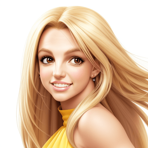 AI generated: Cartoon, semi realistic britney spears, headshot, white background, hair down, looking forward, faci...