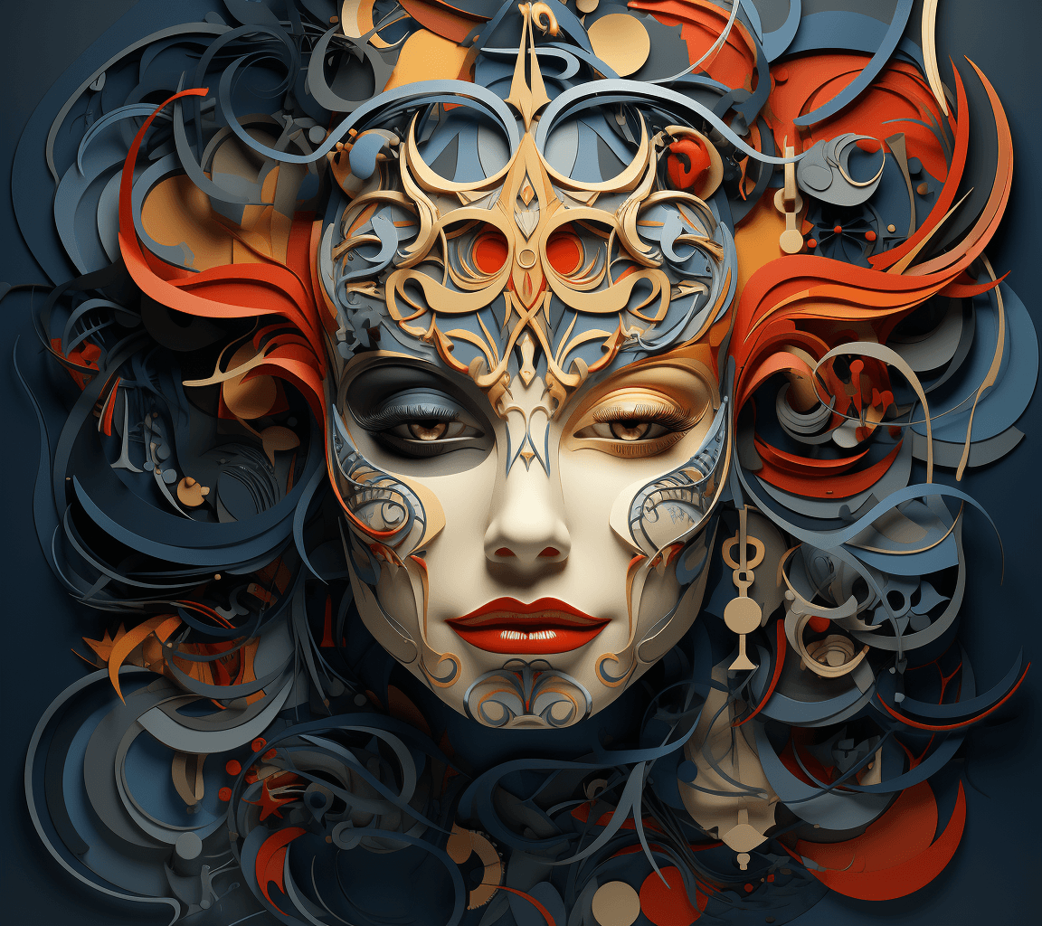 AI generated: eland cd cover artist bha roop, in the style of cyril rolando, fragmented portraiture, haunting hous...