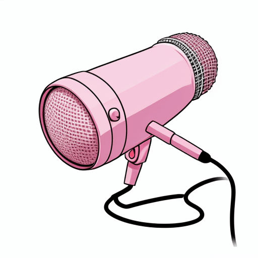 AI generated: pink microphone, modern microphone, cartoon, white background,