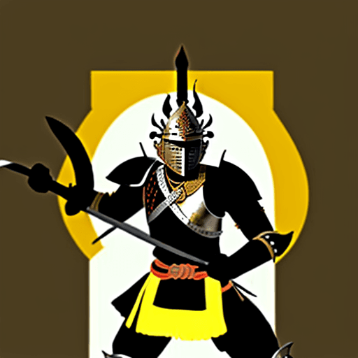 AI generated: Majapahit warrior, full armor, bronze, keris and sword, 