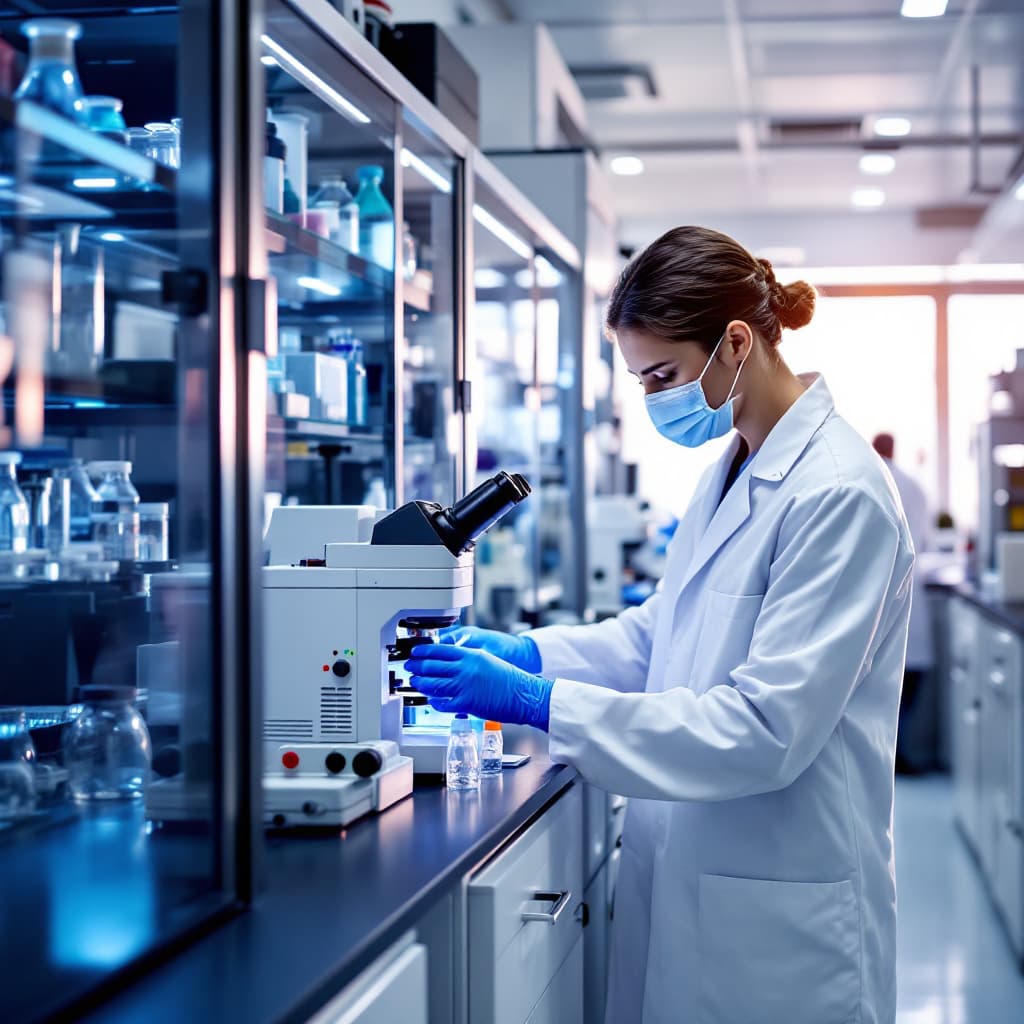 AI generated: High resolution microbiology laboratory with modern equipment and advanced technology with a microbi...