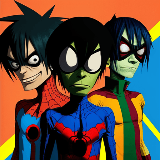 AI generated: 2-D from Gorillaz as Spider-man
Murdoc from Gorillaz as Batman
Noodle from Gorillaz as Iron man
Russ...