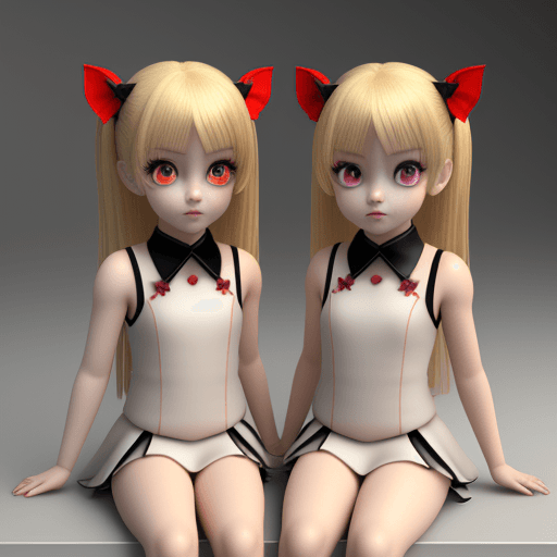 AI generated: Twins.Duke's daughter, twin girl, anime 3d,  red eyes, blonde hair