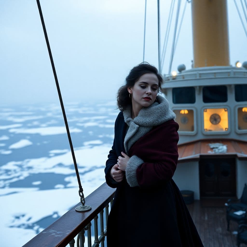 AI generated:  jack and rose on the titanic, dramatic moviescene from titanic, Leonardo DiCaprio and Kate Winslet,...