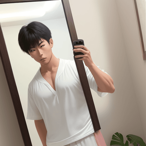 AI generated: full angle photo Photos that are too realistic Handsome Asian man in beach clothes Ray tracing. Perf...