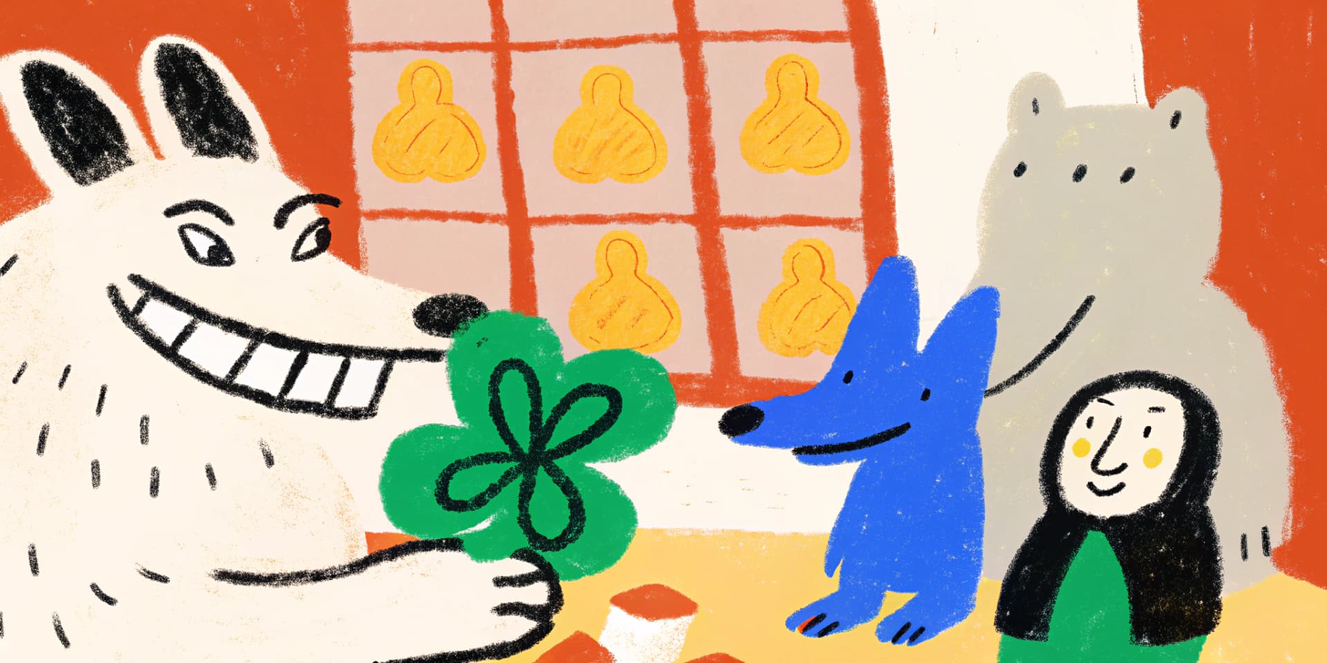 AI generated: I'm looking for a humorous and ironic illustration based on the Italian expression "in bocca al lupo...