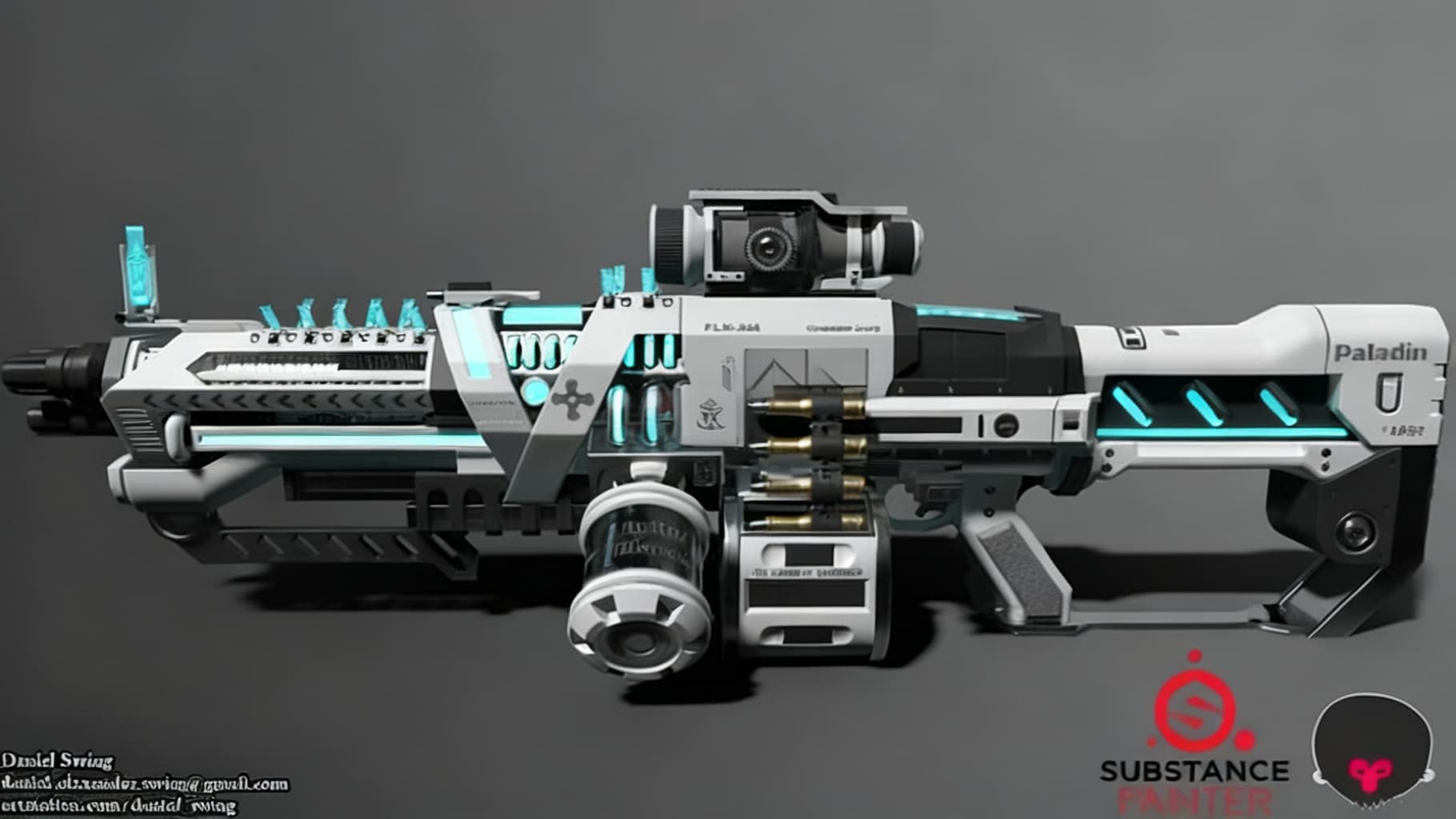 AI generated: Using the images as a reference, design and create a fictional, bulky barrel design alien space Hand...