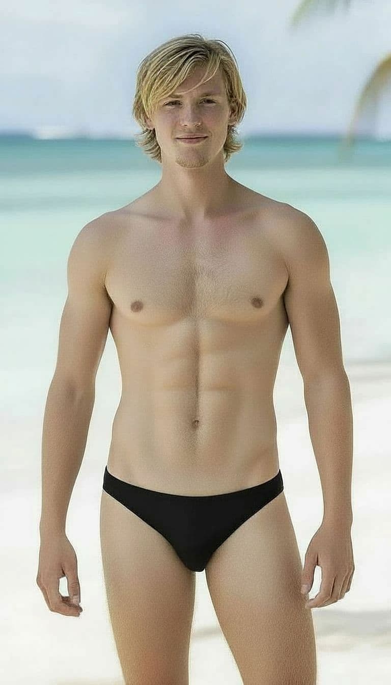 AI generated: Make his shoulders broader
Make his bicep muscles bigger
Give him lots more light coloured hair on...