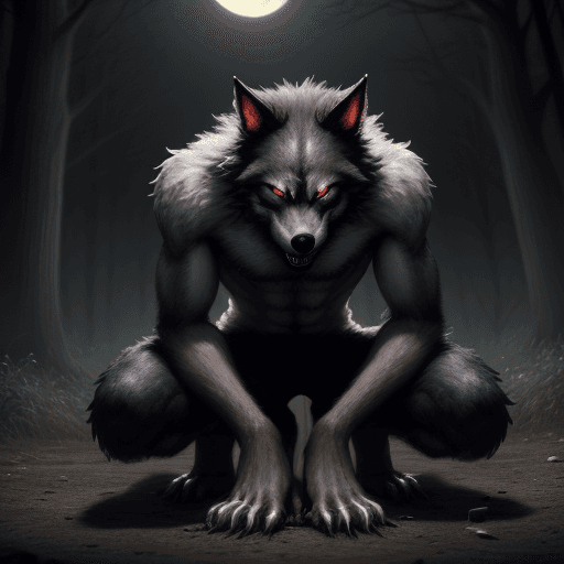 AI generated: werewolf on his knees
