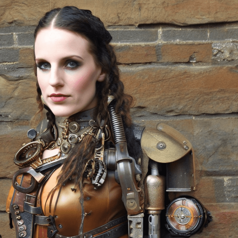 AI generated: <lora:SteamPunkMachineryv2:0.3> SteamPunk a close up portrait of InnaCV3 a skinny, abs, small breast...