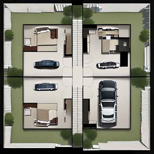 AI generated: Imagine a top-down view or floor plan of a house with the following features:

1. **Description of t...