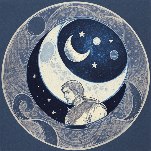 AI generated: A vintage moon and stars sticker, hand drawn in an old school style, with deep blue ink on white pap...
