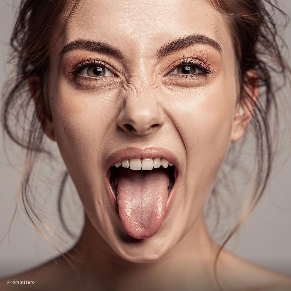 AI generated: She makes the ahegao face by sticking out her tongue and crossing her eyes.