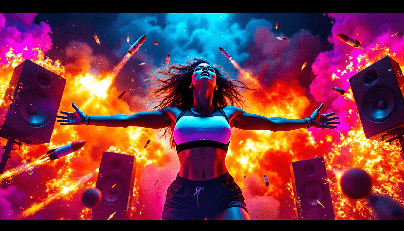 AI generated: Energetic Stunning Curvy female figure, mid-20s, light skin tone,  exhibits dynamic pose with arms o...