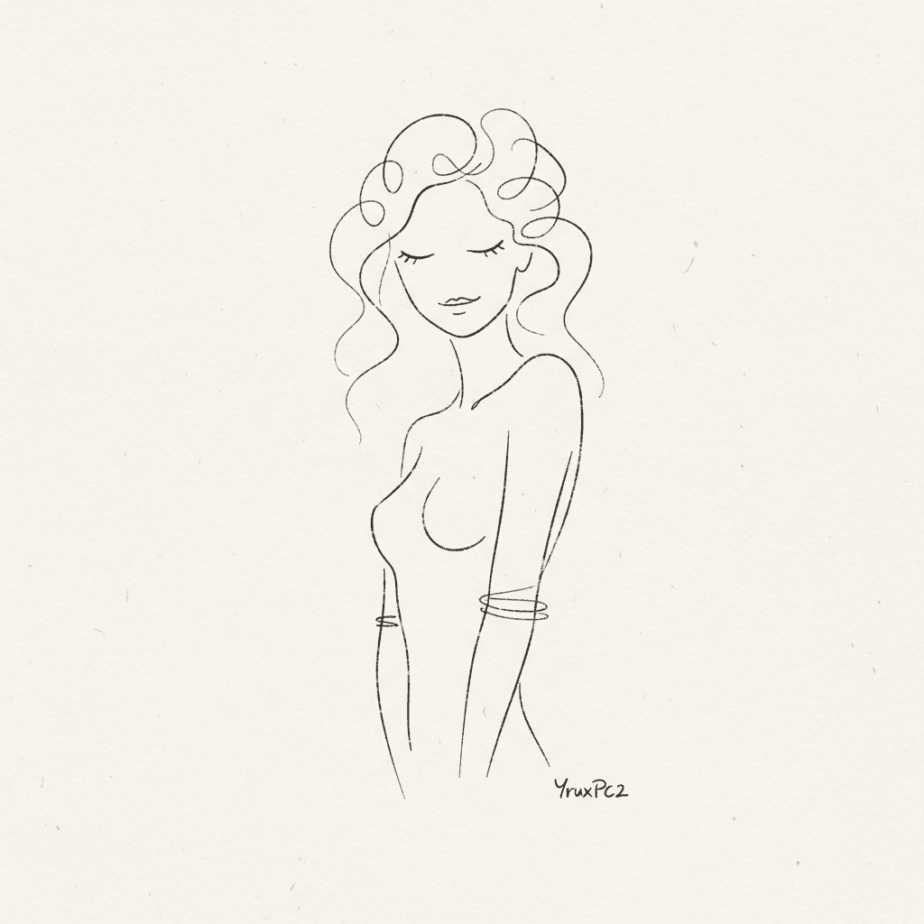 AI generated: A minimalist sketch of a woman, delicate, very basic line drawing, minimal, abstract --chaos 25 --ar...