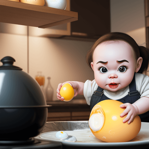 AI generated: Realistic-caricature of a big-headed baby with the face of an Chinese adult woman emerging from a ne...