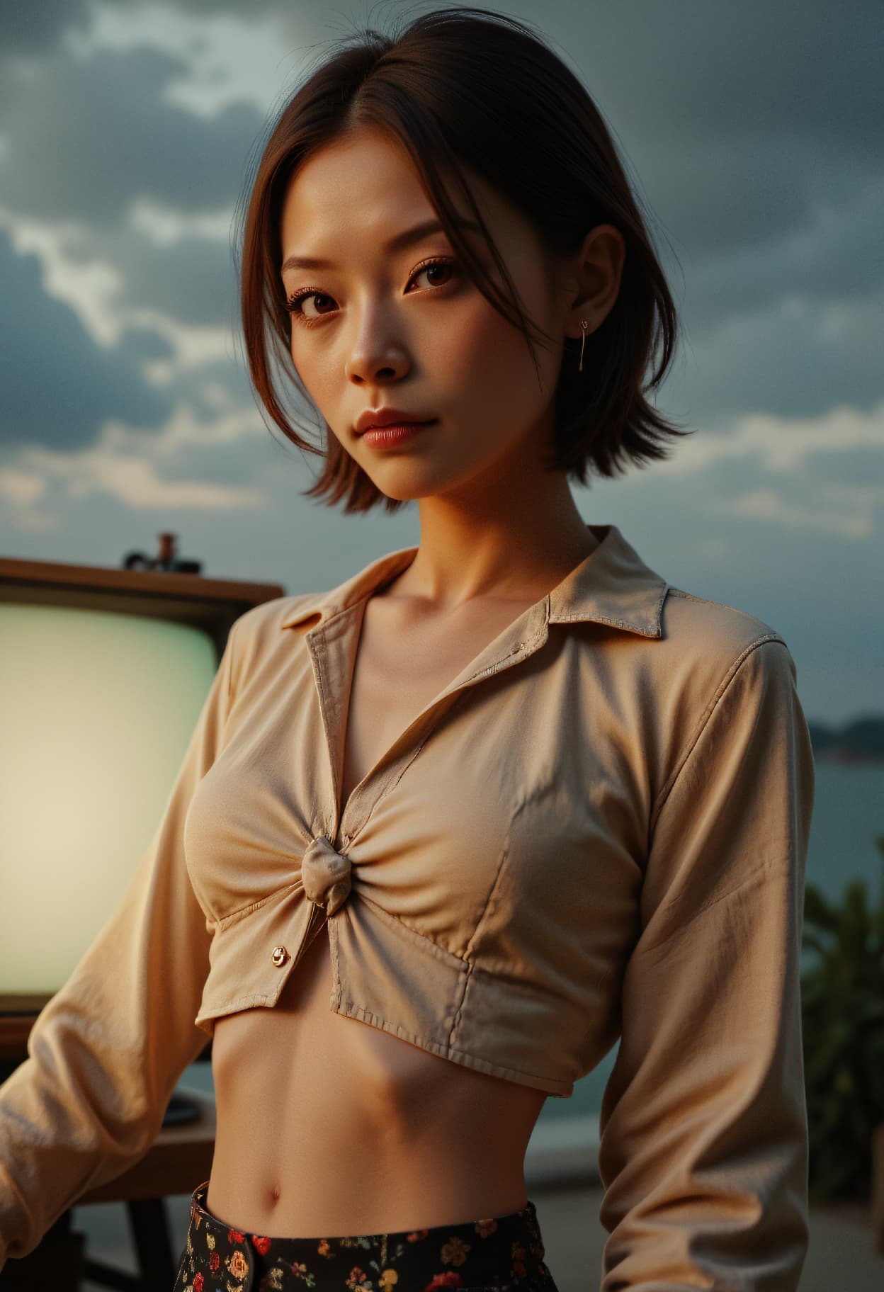 AI generated: architectural photography, High Fashion close up on face photo of a 24 year old Taiwanese-Ewe female...
