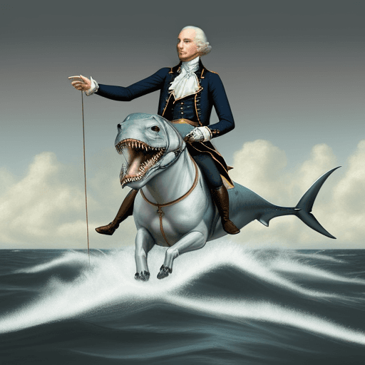 AI generated: Shark riding George Washington while nuking britain