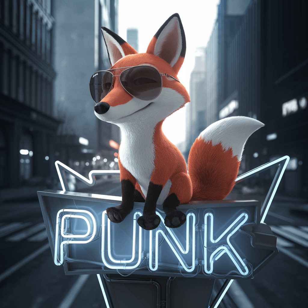 AI generated: portrait of a cartoon fox wearing sunglasses, in the style of vray tracing, neonpunk, photo-realisti...