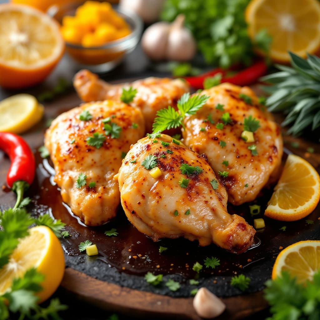 AI generated: acts as a digital marketing expert and generates an image of marinated chicken, the image must gener...