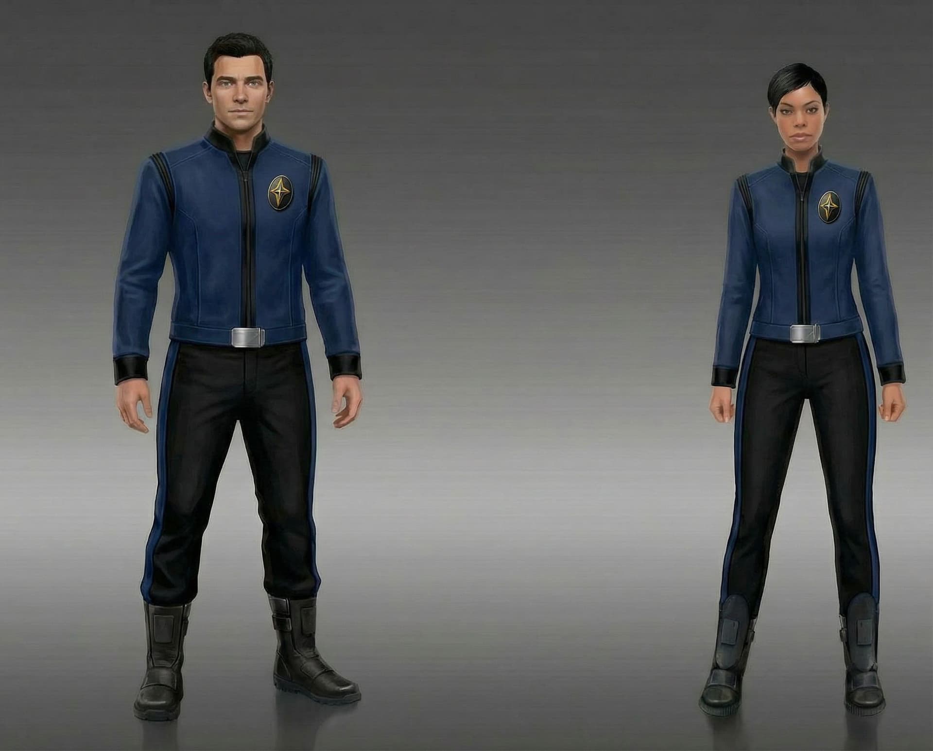 AI generated: Create a Sci-Fi uniform with a badge. Use the reference image one as the badge, and place the badge ...
