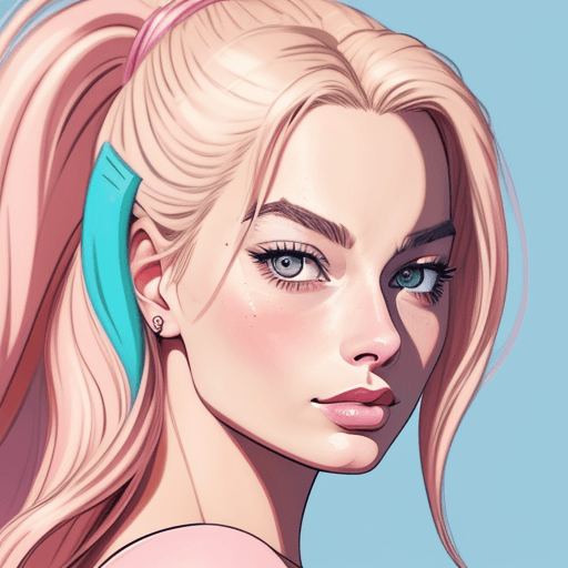 AI generated: margot robbie, anime style, illustration, pink, 8k, perfect anatomy, perfect nose 