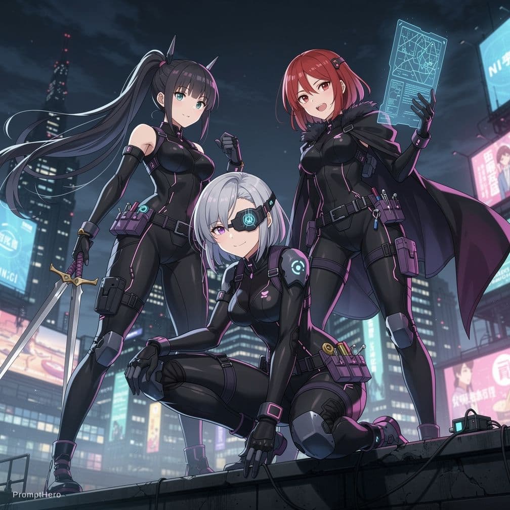 AI generated: anime thieves girls 