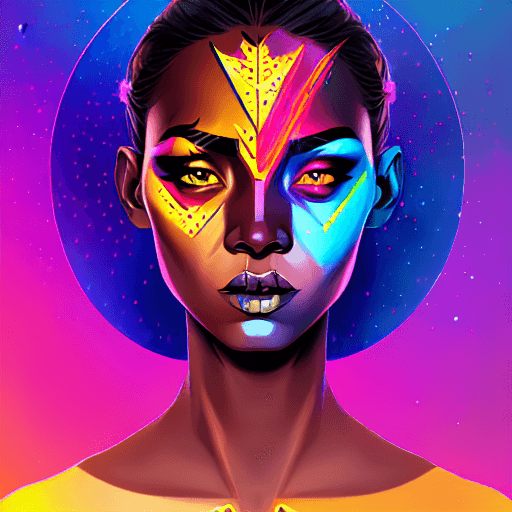 AI generated: pop art, portrait, nebula solar flare warrior Evie  Jasmine, black skin, colorful makeup, symmetry, ...